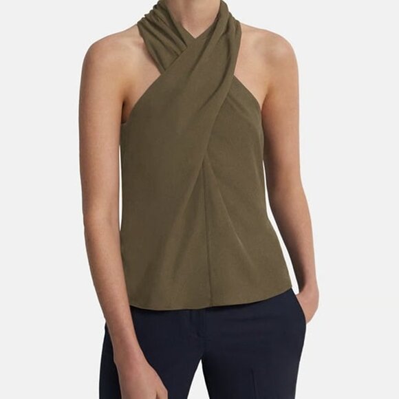 THEORY Twisted Halter Top in Washed Twill - Picture 1 of 3